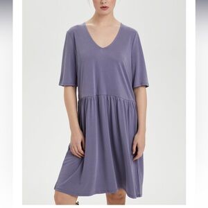 Cordelia Blueberry Dusty Blue Tencel Mini T-Shirt Dress
